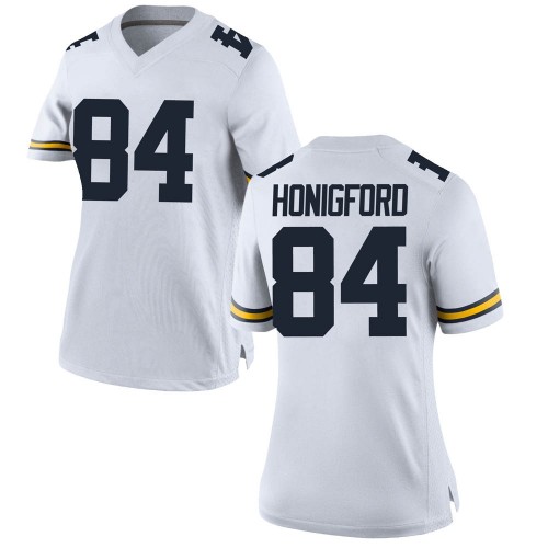 Joel Honigford Michigan Wolverines Women's NCAA #84 White Game Brand Jordan College Stitched Football Jersey GZP8054EZ